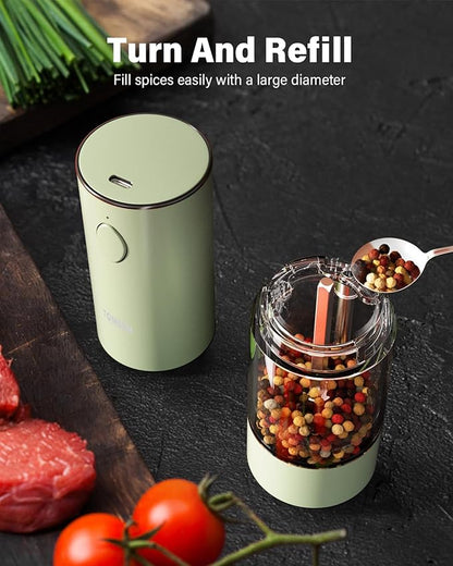 TOMEEM Upgraded Larger Capacity Electric Salt and Pepper Grinder Set Rechargeable with LED lights, Stainless Steel Automatic Pepper and Salt Grinder Refillable with 5 Adjustable Coarseness Green - Image 5