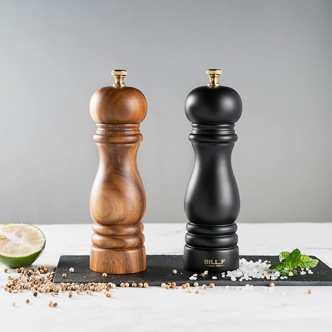 BILL.F Salt and Pepper Grinder Wooden Black Pepper Mill Grinder Salt Pepper Shakers Set of 2 with Adjustable Ceramic Rotor- 7 Inch - Image 3