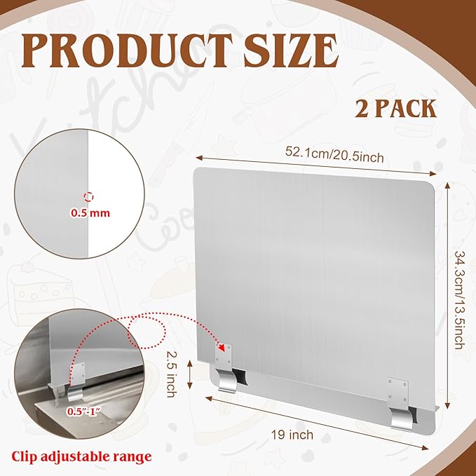 Ferraycle 2 Pack 20-1/2" W x 9" H 304 Stainless Steel Fryer Splash Guard for Stove & Kitchen, Oil Splatter Screen Protection, Heavy Duty Grease Barrier for Frying, Grilling, Easy Clean, Universal Fit - Image 2