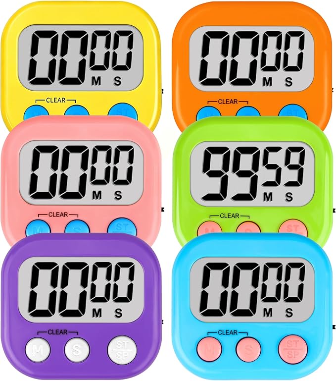 ZILLEEN Classroom Timers for Kids Classroom Magnetic Digital Kitchen Timers for Cooking Teachers Gym Game 6 Pcs Blue Green Pink Purple Yellow Orange by ZILLEEN