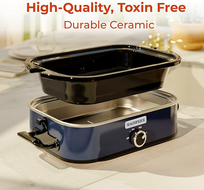 [NEW] MAGNIFIQUE 4-Quart Slow Cooker with Casserole Manual Warm Setting - Perfect Kitchen Small Appliance for Family Dinners, Dishwasher Safe Crock, Blue