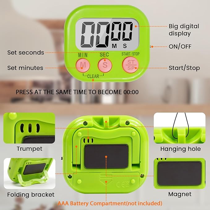 12 Pack Multi-Function Digital Timers, Magnetic Large LCD Display Loud Alarm Countdown Timers, Extensively Use in Classroom, Break Time, Gym, Meeting, Cooking - Image 8