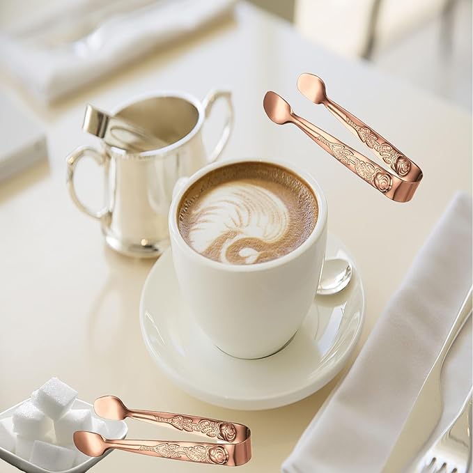 Mini Serving Tongs, 6PCS Small Rose Sugar Cube Tong, Small serving tongs Stainless Steel Ice Tong, 4Inch Rose Gold tongs for Kitchen, Appetizers, Coffee Bar, Salad, Desserts and Charcuterie Board - Image 4