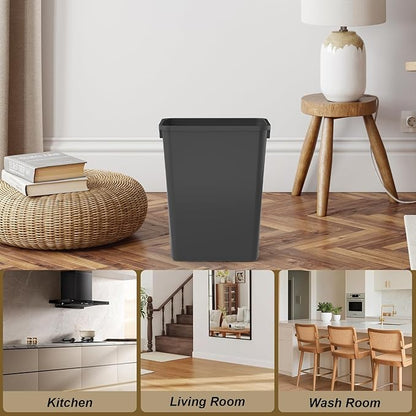 ROOMTEC 35QT Kitchen Trash Can, Sturdy and Lightweight Slim Trash Can, Trash Cans for Kitchen, Workspace, Bathroom, Office, Easy to Clean, 2-Pack, Black