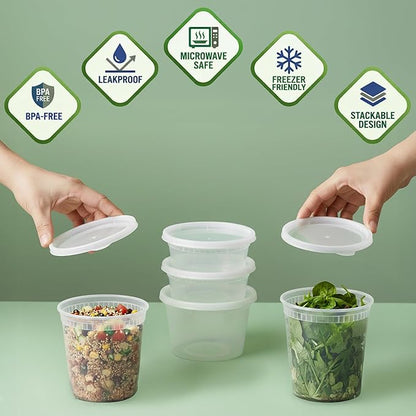 JoyServe 120 Sets Deli Containers with Lids – 8oz, 16oz & 32oz – Leak Proof, Microwaveable, Dishwasher & Freezer Safe – Plastic Food Storage & Soup Containers - Image 3