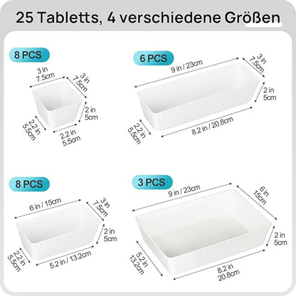 Vtopmart 25 PCS Plastic Drawer Organizers Set, 4-Size Versatile Bathroom and Vanity Drawer Organizer Trays, Storage Bins for Makeup, Bedroom, Kitchen Gadgets Utensils and Office - Image 2