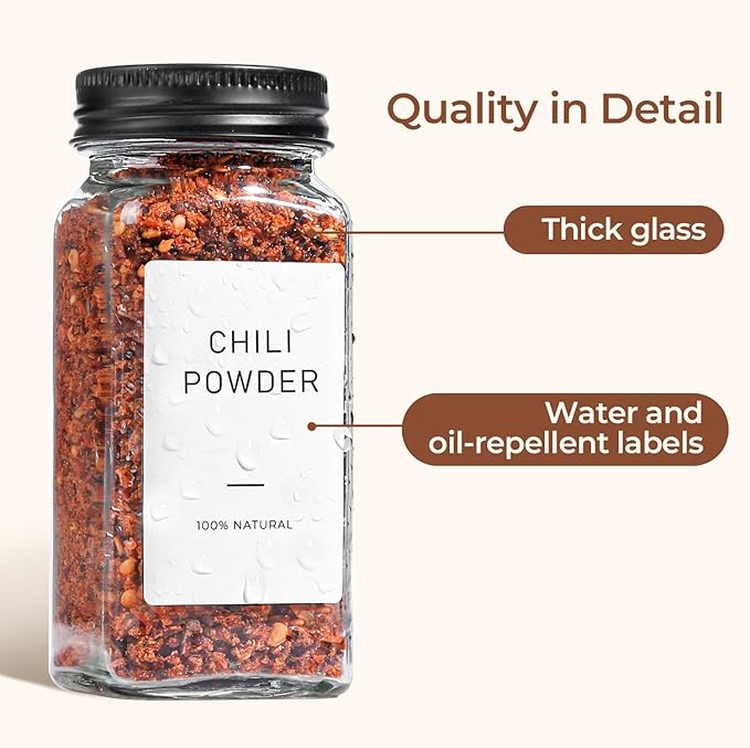 ComSaf 15Pcs 4oz Glass Spice Jars with Shaker Lids, 93 Labels, a Handy Funnel, a Pepper Grinder, Empty Spice Containers and Square Spice Bottles for Kitchen and Seasoning - Image 4