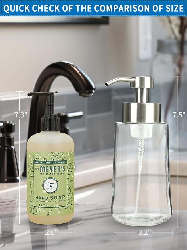 Foaming Hand Soap Dispenser Set, 16 oz Large Glass Soap Dispenser, Foam Dispenser with Stainless Steel Pump & Waterproof Labels, Refillable Soap Bottles for Bathroom Countertop, 2 in 1 - Image 4