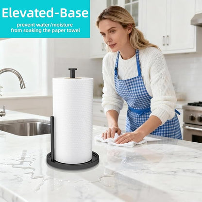 Paper Towel Holder Countertop, Standing Paper Roll Holder with Anti Slip Weighted Base, Stainless Steel Freestanding Paper Towel Holder for Kitchen, Black - Image 3