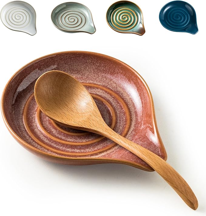 LAUCHUH Spoon Rest for Stove Top, 5" Ceramic Spoon Holder for Kitchen Counter Large Utensil Rest Farmhouse Kitchen Decor for Mother's Day, Ladle, Cooking Spoons, Spatula, Tongs, Kiln-Transformed Red
