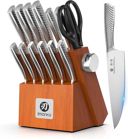 imarku Knife Set, 14 Piece Premium Japanese High-Carbon Stainless Steel Knife Block Set, Ultra-Sharp Kitchen Knife Set with Sharpener, Ideal Home Cooking Gift for Mom by imarku