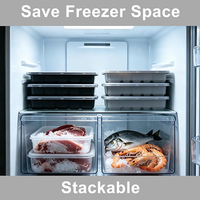 Premium Silicone Ice Cube Trays with Lid - 15 Large Square Ice Cubes for Whiskey, Cocktails, Coffee & More - BPA Free, Stackable, Easy Release & Dishwasher Safe - Gray-2pack