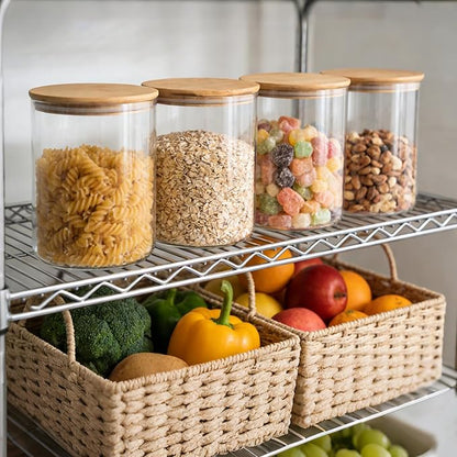 Moretoes 2 Pack 3.6qt Round Glass Storage Containers with Bamboo Press Lids, Extra Large Airtight Pantry Storage Jars for Flour, Sugar, Bulk Dry Goods