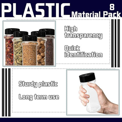 8 Pack 5.5 Oz Plastic Round Spice Bottles with Black Shaker Lids,Reusable Seasoning Containers Jars,Clear Plastic Bottle Containers with Shaker Lids for Powders,Spice,Herbs,Glitters - Image 3