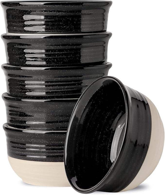 HASENSE Ceramic Soup Bowls and Cereal Bowls, 20 OZ Bowls for Kitchen Set of 6, Stackable Bowls Set for Ramem, Salad, Oatmeal, Rice, Snack, Dishwasher Microwave Safe, Black by Hasense