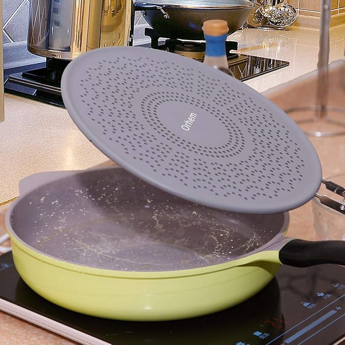 11" Silicone Splatter Screen Pan Cover with Folding Handle, Heat Insulation Cooling Mat, Strainer, Drain Board, Oil Splash Guard for Frying Pan - Image 5