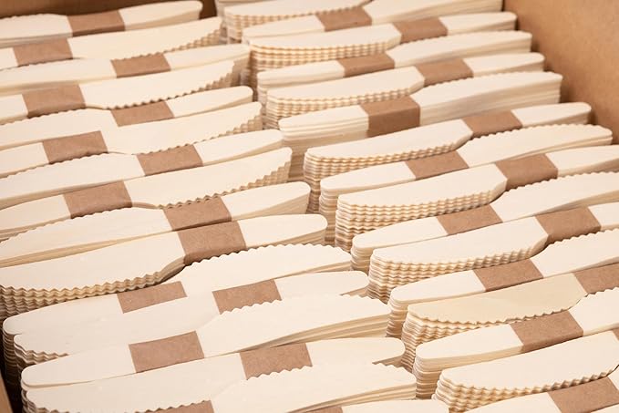 Disposable Wooden Cutlery Set - 100% Home Compostable - 2000 Knives, 6.5" Wooden Knives, Eco-Friendly, Organic, Sustainable and Carbon Neutral Certified - Image 2