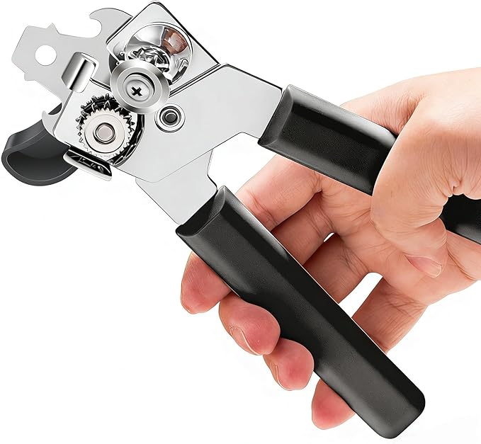 Can Opener Manual Heavy Duty, Ariettie Hand Held Can Openers for Seniors with Comfort Grip Sharp Blade, Solid Steel Hand Manual Can Open with Magnet for Kitchen Camping (Black) by Unknown