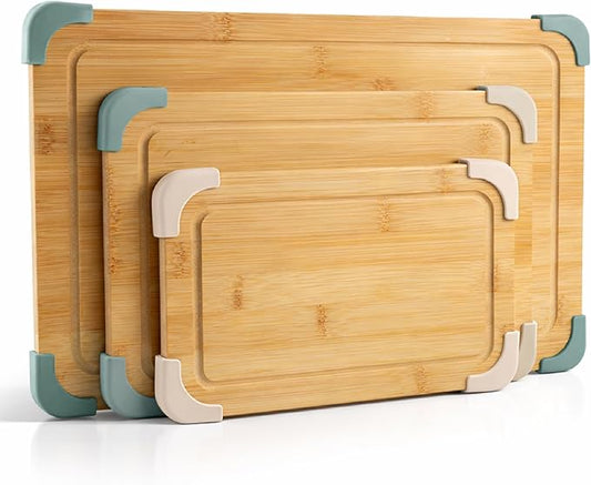 COOK WITH COLOR Non-Slip Cutting Board Set – Kitchen Essentials with Easy Grip Handle for Meat, Veggies, and Fruits, 3 Cutting Boards, Bamboo Non-Slip Sage