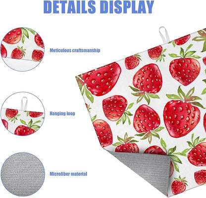 Strawberry Dish Drying Mat for Kitchen Counter Drying Pad Absorbent Reversible Dish Drainer Rack Mats Draining Pad 18"x24"Inch - Image 3