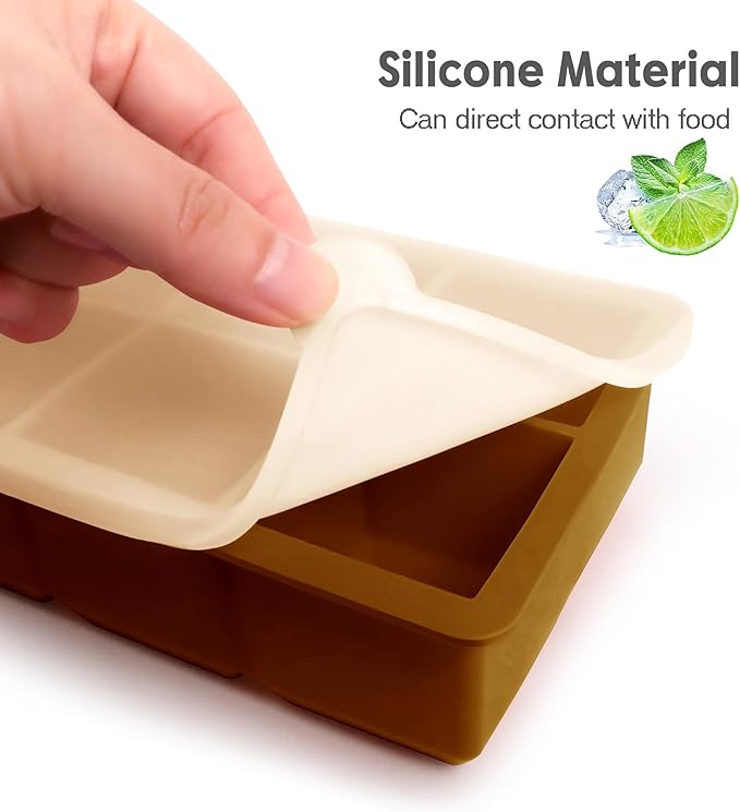 Silicone Ice Cube Trays with Lids,Large Square Ice Cube Molds for Freezer, Whiskey, Cocktail, Stackable Flexible and Reusable & Easy Release BPA Free (2 Pack&Dark Gray and Golden) - Image 6