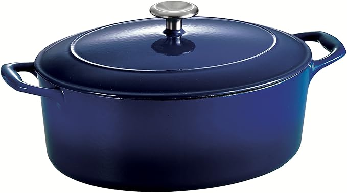 Tramontina Enameled Cast Iron Oval Dutch Oven Pot with Lid, Large 5.5-quart, Blue - Image 5