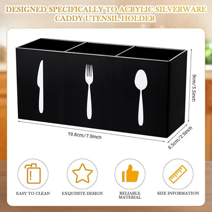 Suzile Acrylic Cutlery Storage Organizer Bin Silverware Caddy Countertop Knife Spoon and Fork Holder Kitchen 3 Section Tableware Storage Box for Cabinet Indoor Home Flatware Dining Room (Black,M) - Image 2