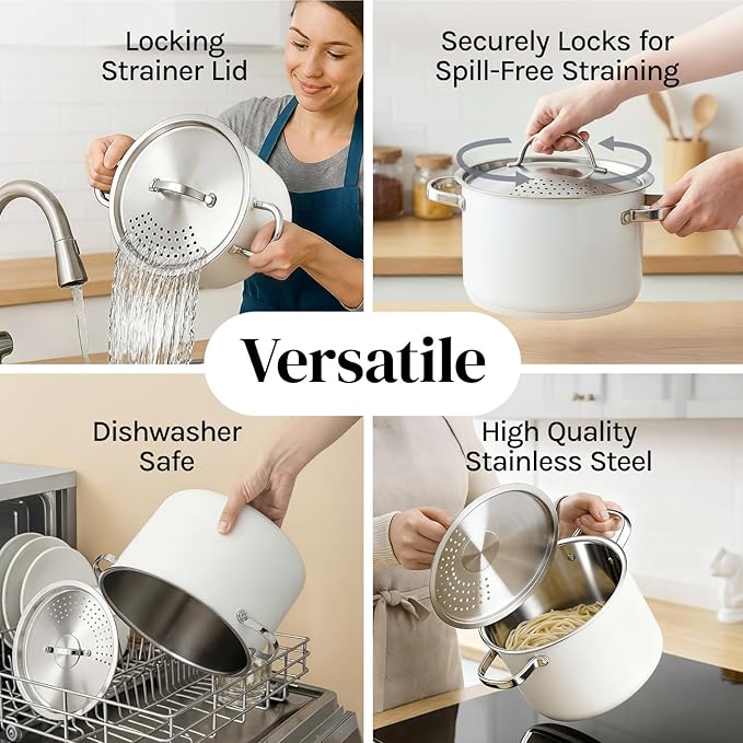 Cooler Concepts Pasta Pot with Strainer Lid - 5.5 Quart Large Spaghetti Pot - Twist & Lock for Easy Drain & No Colander Or Strainer Basket Insert Needed - Dishwasher Safe Pots - Image 6
