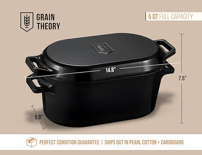Kook Dutch Oven, For Sourdough Baking, Dual Handles, Enameled Cast Iron, includes Silicone Mat and Sourdough Guide, Dishwasher Safe, Oven safe 500F, 5 Qt, (Black) - Image 6