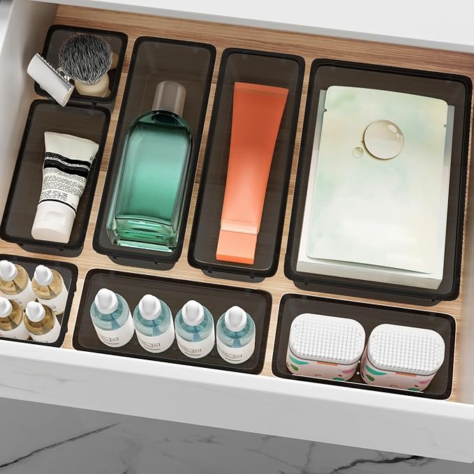 ElegantArray 12-Piece Drawer Organizer Set, 4 Sizes Versatile Plastic Vanity Organizer for Makeup, Stationery, Gadgets, in Kitchen, Bathroom, Office, and Bedroom, Black - Image 7