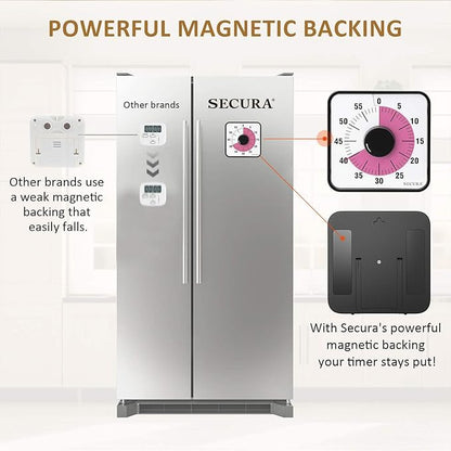 Secura 60-Minute Visual Countdown Timer, 7.5-Inch Oversize Classroom Visual Timer for Kids and Adults, Durable Mechanical Kitchen Timer Clock with Magnetic Backing (Peony Color) - Image 5