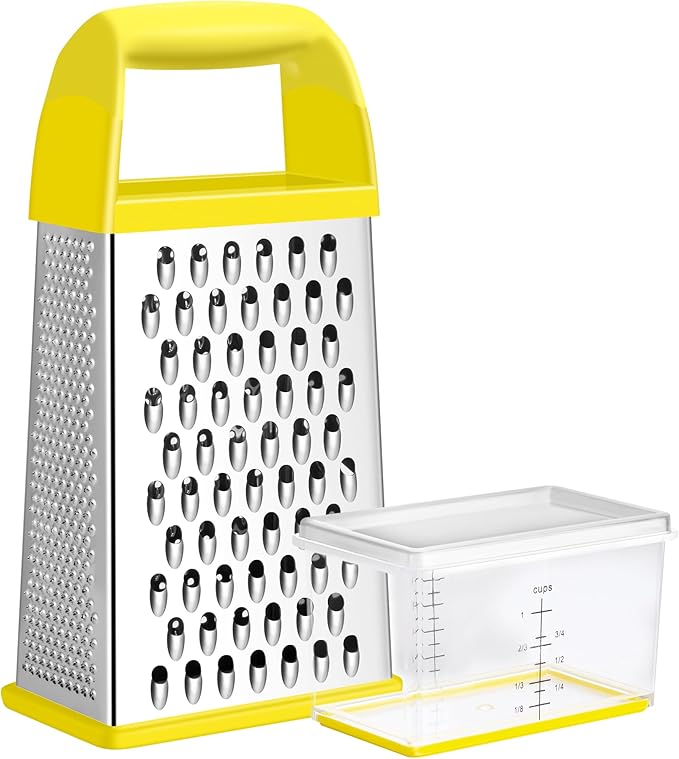 Urbanstrive Cheese Grater With Container, Professional Cheese Grater with Handle, Stainless Steel Graters for Kitchen Handheld, Box Grater with 4 Sides for Vegetables, Ginger, Potatoes (Yellow) by Urbanstrive