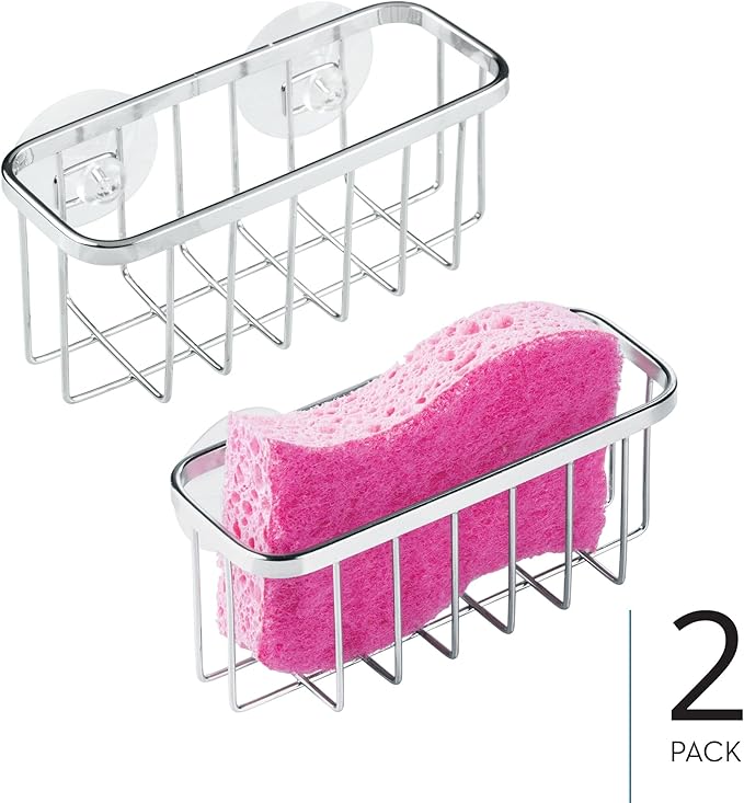 iDesign Stainless Steel Suction Sponge Holder, Kitchen Sink Sponge Caddy Organizer, 2-Pack, Polished - Image 2