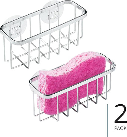 iDesign Stainless Steel Suction Sponge Holder, Kitchen Sink Sponge Caddy Organizer, 2-Pack, Polished - Image 2