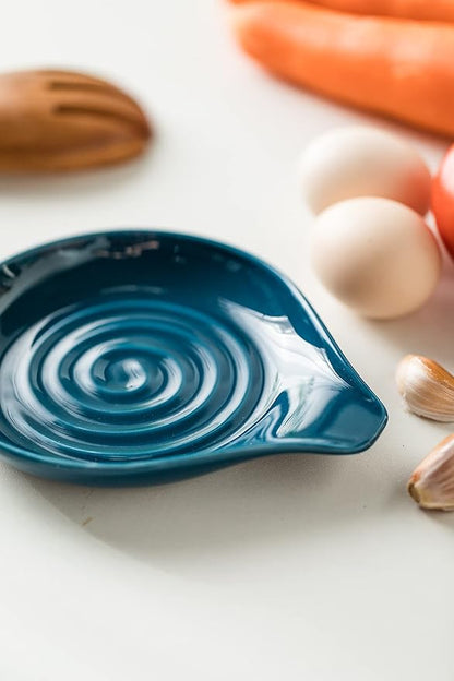 LAUCHUH Spoon Rest for Stove Top, Ceramic Spoon Holder for Kitchen Counter Large Spatula Holder for Ladles, Tongs, Farmhouse Kitchen Décor for Mother's Day, Heat-Resistant, Set of 2, 5 inch, Blue