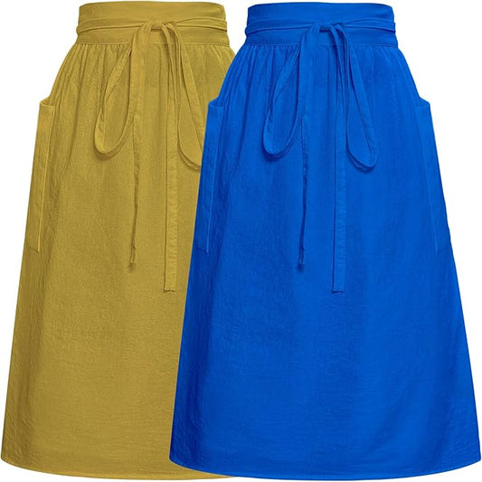 Cotton Linen Half Apron for Women Vintage Waist Apron Ruffle Plain Bright Color for Cooking Painting Artwork
