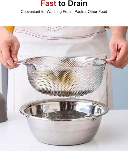 5-Quart Colander for Kitchen, Stainless Steel Colander with Base, Pasta Strainer with Handle, Food Strainer for Spaghetti, Vegetables, Fruit