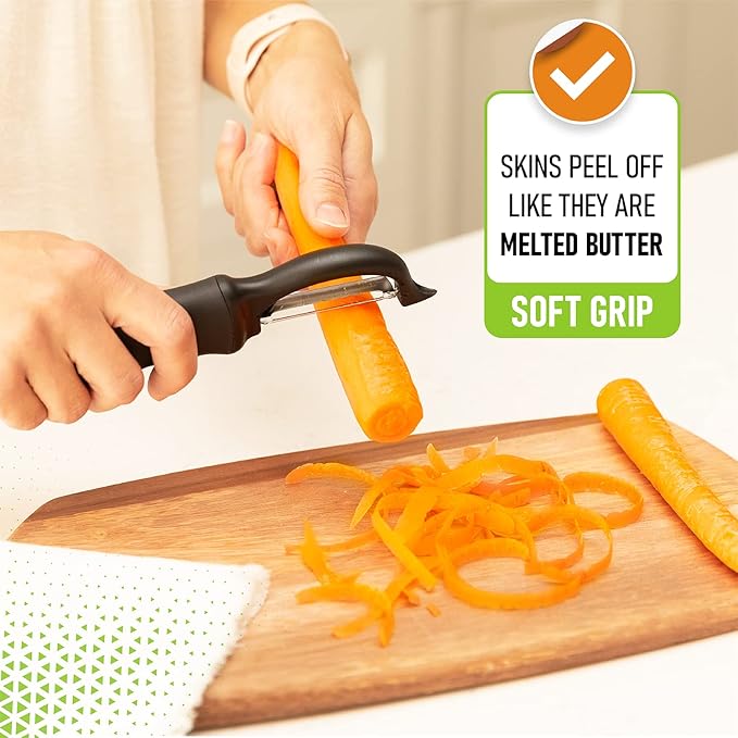Spring Chef Premium Swivel Vegetable Peeler, Soft Grip Handle and Ultra Sharp Stainless Steel Blades - Perfect Kitchen Peeler For Veggie, Fruit, Potato, Carrot, Apple - Black - Set of 2 - Image 6