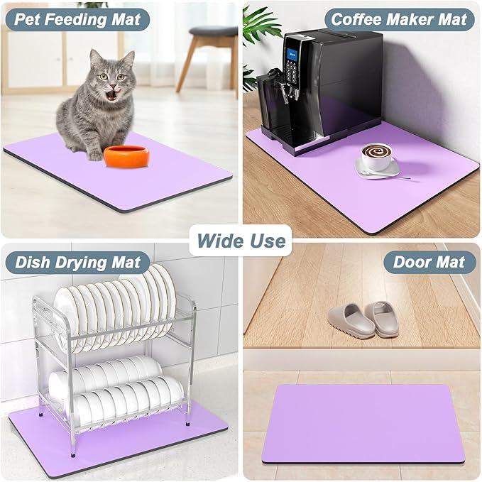 Rnivvi Coffee Mat, 16" x 24" Coffee Bar Mats for Espresso Machine Station Accessories and Organizer, Hide Stain Rubber Backed Absorbent Dish Drying Pad for Kitchen Counter, Cute Bar Decor Pad, Purple - Image 7