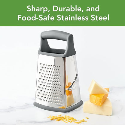 Tovolo Box Grater 4 Sided Large Stainless Steel Cheese Grater for Shredding Vegetables and Zesting, Easy to Clean Dishwasher Safe Box Grater with Ergonomic Handle and Non Slip Base, Charcoal Gray