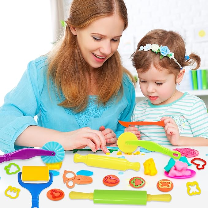 LCY WEDSHI Dough Tool Set, 22 Pcs Dough Tools Sets for Kids Ages 4-8, Dough Accessories Includes Cutters Roller, Rolling Pins, Safety Scissors, Plastic Knife, Animal Shapes Cutters - Image 6
