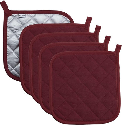 Pot Holders Cotton Made Machine Washable Heat Resistant Potholder, Pot Holder, Hot Pads, Trivet for Cooking and Baking (5, Ruby) by Joyhalo