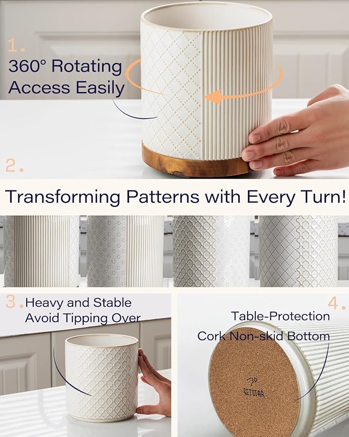 getstar Extra Large Rotating Utensil Holder for Kitchen Counter, 7.2" Ceramic Utensils Crocks Set for Countertop Large & Small Utensil Organizer for Spatula Farmhouse Kitchen Decor - Image 2