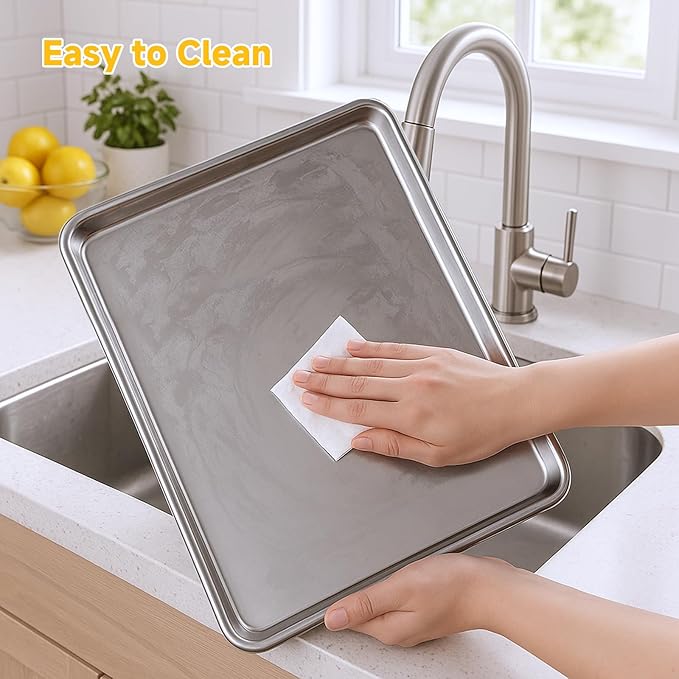 Ohtomber Stainless Steel Baking Sheet Pan Set, 3 Pack Cookie Sheets for Baking, Heavy Duty Stainless Steel Cookware Set, Oven Cookie Tray for Roasting, 9/12/16 Inch - Image 5