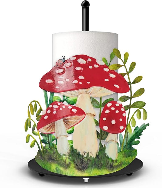 Hexagram Mushroom Paper Towel Holder, Mushroom Kitchen Bar Decor, Cottage Core Decor for Kitchen Bar Bathroom Countertop, Cute Rustic Cottage Housewarming Gifts for Women Men