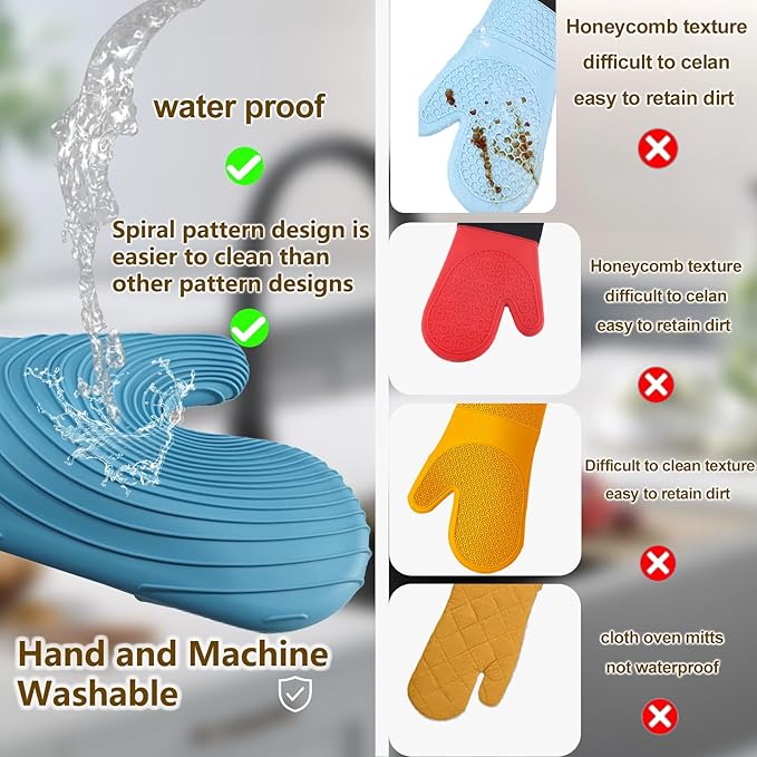 Silicone Oven Mitts-13.6 in Extended Oven Mitts Heat Resistant 500F, Oven Gloves with Soft Liner Good Grippy BPA-Free Easy to Clean Flexible-Oven Mits Set for Cooking Baking Grilling BBQ - Image 2