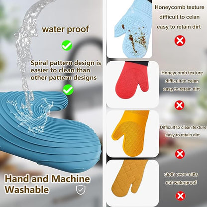 Silicone Oven Mitts-13.6 in Extended Oven Mitts Heat Resistant 500F, Oven Gloves with Soft Liner Good Grippy BPA-Free Easy to Clean Flexible-Oven Mits Set for Cooking Baking Grilling BBQ - Image 2