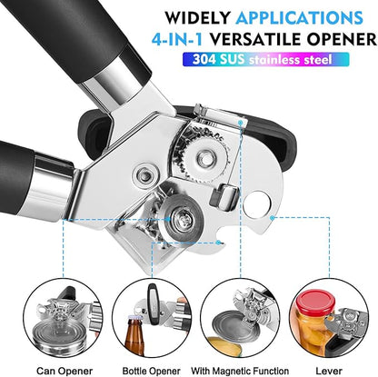 Can Opener Manual Heavy Duty Multifunctional with Magnet Lift [Ergonomic Curved Handle Grip] Stainless Steel, Arthritis-Friendly, Kitchen Tool for Seniors, Kitchen Essentials, Camping, Bottle Opener - Image 3