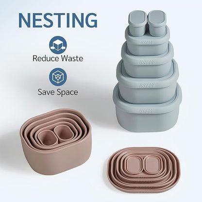 ISSEVE 12Pcs/Set Nesting Silicone Food Storage Containers with Lids, BPA Free Reusable Meal Prep Silicone Containers Airtight, Freezer Dishwasher Safe (33.8oz, 20oz, 10oz, 6.7oz, 1.3oz) (Pink)