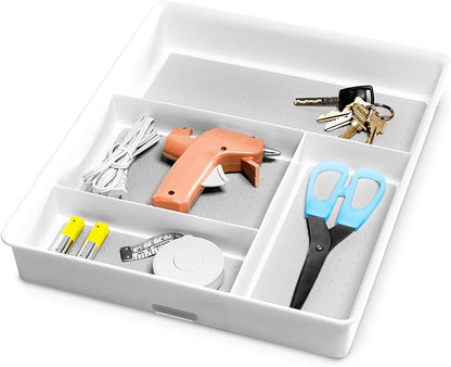madesmart 4 Compartment Drawer Organizer, Multi Purpose Storage for Utensils, Office Tools, Cords, & Small Household Items, Tech Accessories, Arts & Crafts Supplies, Non Slip Lining, White - Image 5
